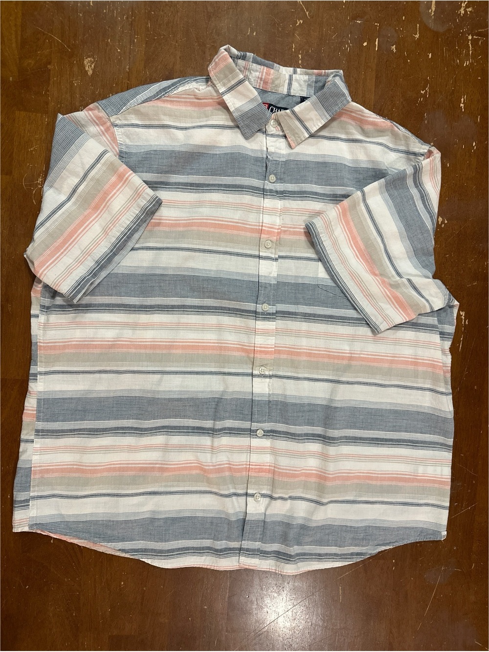 Chaps Men's Short-Sleeve Button-Down Blue & Peach Stripes 100% Cotton 3XL Shirt